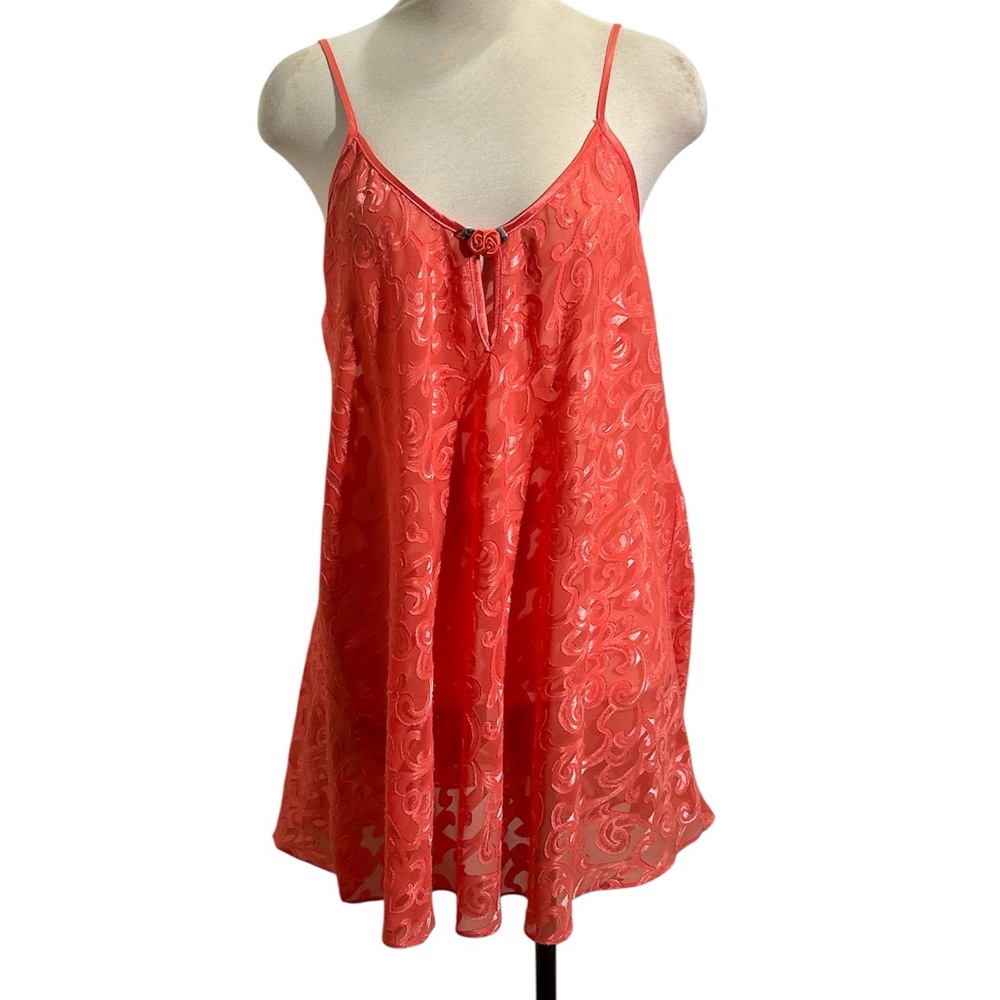 Inner-Most Vintage  Coral Swirl Textured Embroidered Slip Dress - Small
